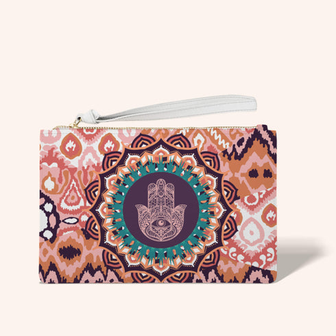Orange Hamsa Wristlet Handbag